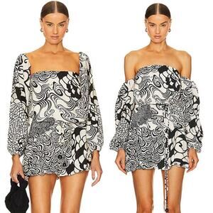 NEW Alexis Ellora Printed Off-the-shoulder Mini Dress Black Size: Extra Small